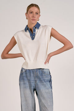 Denim Collared Cap Sleeve Tank