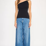 One Shoulder Top With Trim Detail - Black, Women's Tops Collection