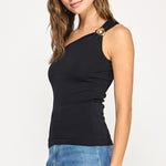 One Shoulder Top With Trim Detail - Black, Women's Tops Collection