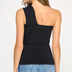 One Shoulder Top With Trim Detail - Black, Women's Tops Collection