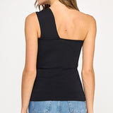 One Shoulder Top With Trim Detail - Black, Women's Tops Collection