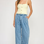 Button Front Knit Cami - Yellow, Women's Tops Collection