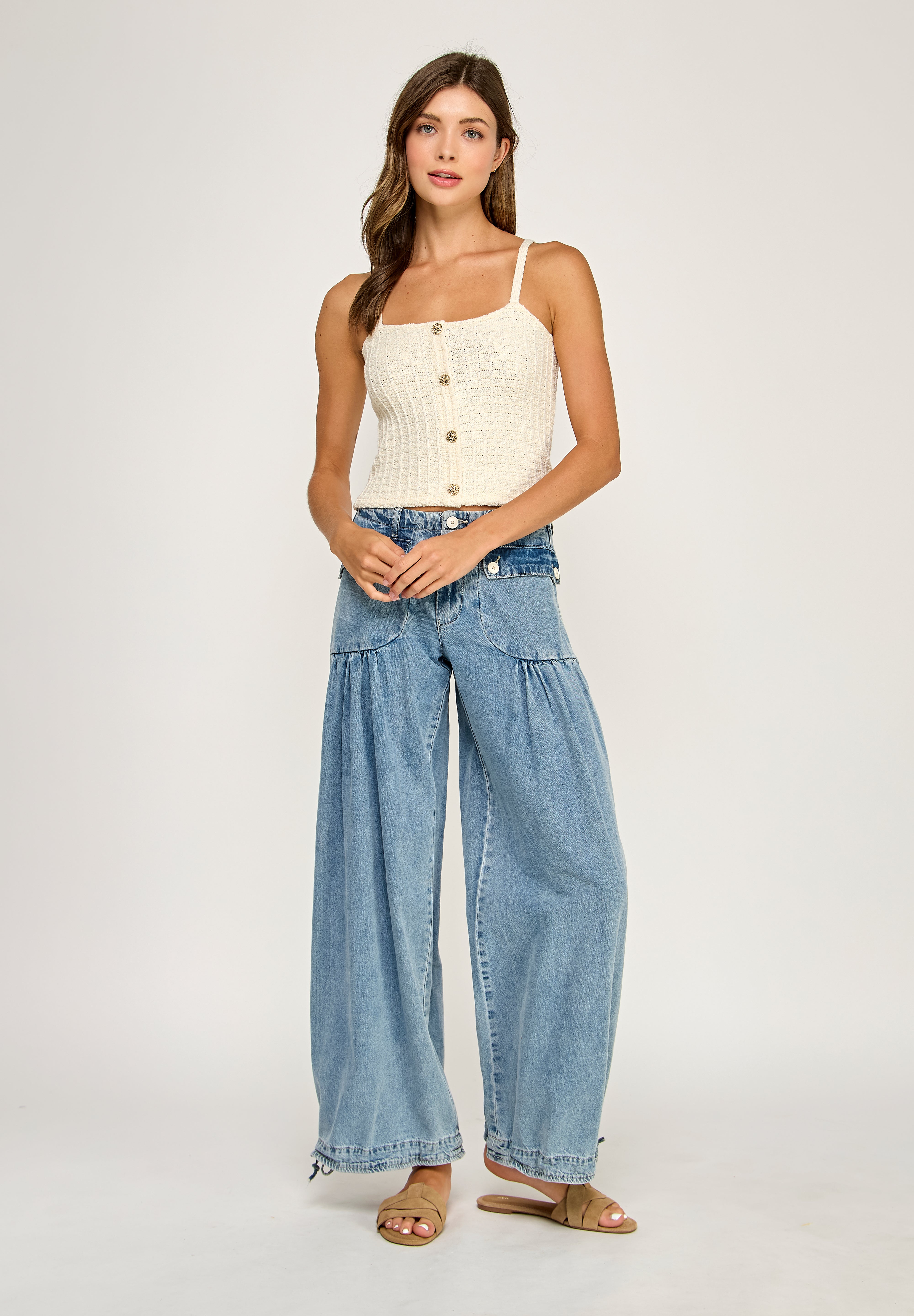 Button Front Knit Cami - Natural, Women's Tops Collection