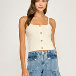 Button Front Knit Cami - Natural, Women's Tops Collection