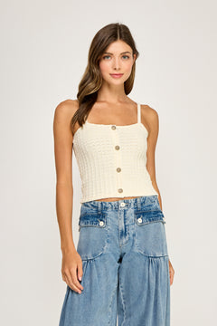 Button Front Knit Cami - Natural, Women's Tops Collection