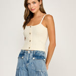 Button Front Knit Cami - Natural, Women's Tops Collection