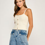 Button Front Knit Cami - Natural, Women's Tops Collection