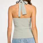 Ribbed Halter Top With Bow Tie - sea green, womens top collection