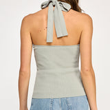Ribbed Halter Top With Bow Tie - sea green, womens top collection