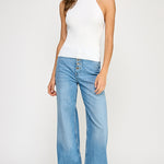 Ribbed Halter Top With Bow Tie - white, womens top collection