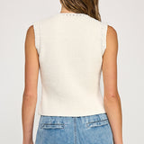 Sleeveless Knit Cardigan with Starburst Buttons