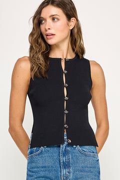 Front Button Detail Top - Black, Women's Tops Collection