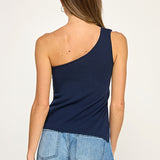 One Shoulder Buckle Knit Top