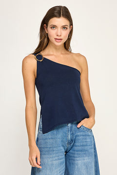 One Shoulder Buckle Knit Top