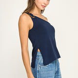 One Shoulder Buckle Knit Top