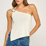 One Shoulder Buckle Knit Top