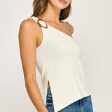 One Shoulder Buckle Knit Top