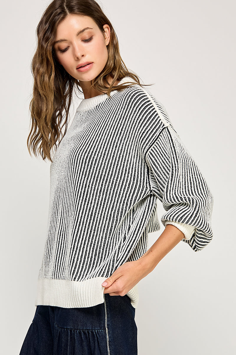Super Soft Strip Sweater - White/Black, Women's Tops Collection