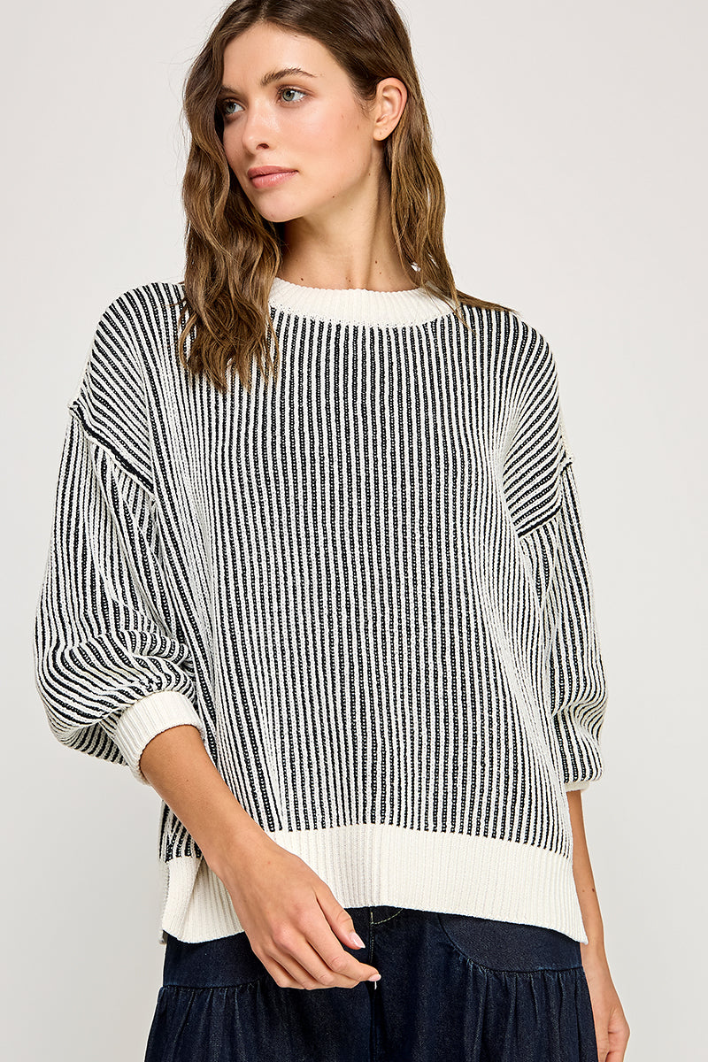 Super Soft Strip Sweater - White/Black, Women's Tops Collection