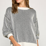 Super Soft Strip Sweater - White/Black, Women's Tops Collection