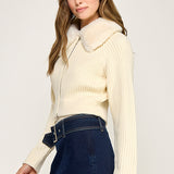 Faux Fur Lapel Knit Cardigan