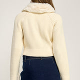 Faux Fur Lapel Knit Cardigan