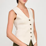 Sleeveless V Neck Vest - Beige, Women's Tops Collection
