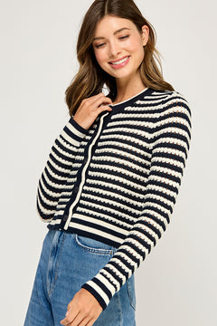 Stripe Button Front Cardigan