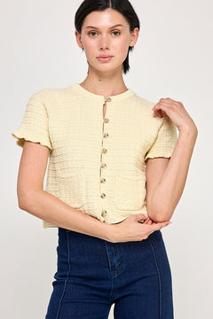 Ruffled Knit Sweater Cardigan - Butter, Women's Tops Collection