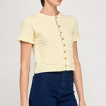 Ruffled Knit Sweater Cardigan - Butter, Women's Tops Collection