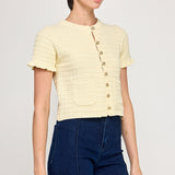Ruffled Knit Sweater Cardigan - Butter, Women's Tops Collection