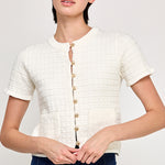 Ruffled Knit Sweater Cardigan - Off White, Women's Tops Collection