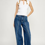 Wide Leg Stitch Detail Jean - denim, womens jean collection