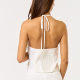 Halter Patch Scarf Smoked Back Top - white, womens top/matching set collection