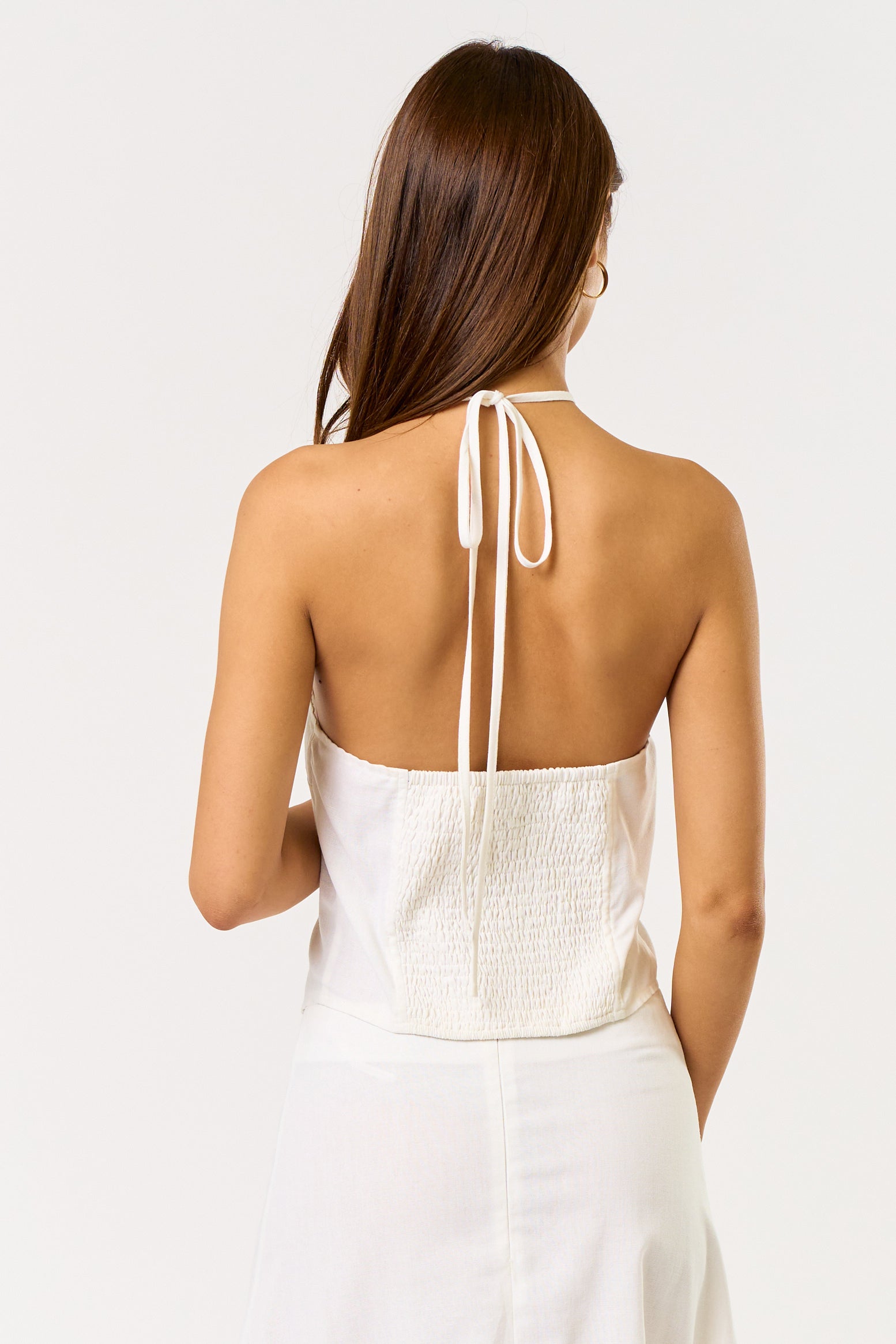 Halter Patch Scarf Smoked Back Top - white, womens top/matching set collection