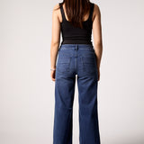 Wide Leg Jean With Gold Button Detail - dark denim, womens jean collection
