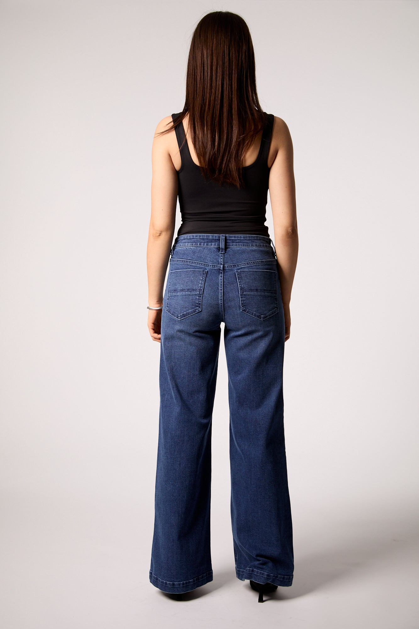 Wide Leg Jean With Gold Button Detail - dark denim, womens jean collection