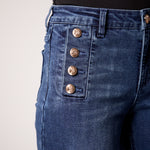 Wide Leg Jean With Gold Button Detail - dark denim, womens jean collection