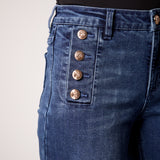 Wide Leg Jean With Gold Button Detail - dark denim, womens jean collection