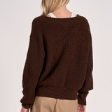 V Neck Sweater With Tank Insert - Brown/White, Women's Tops Collection