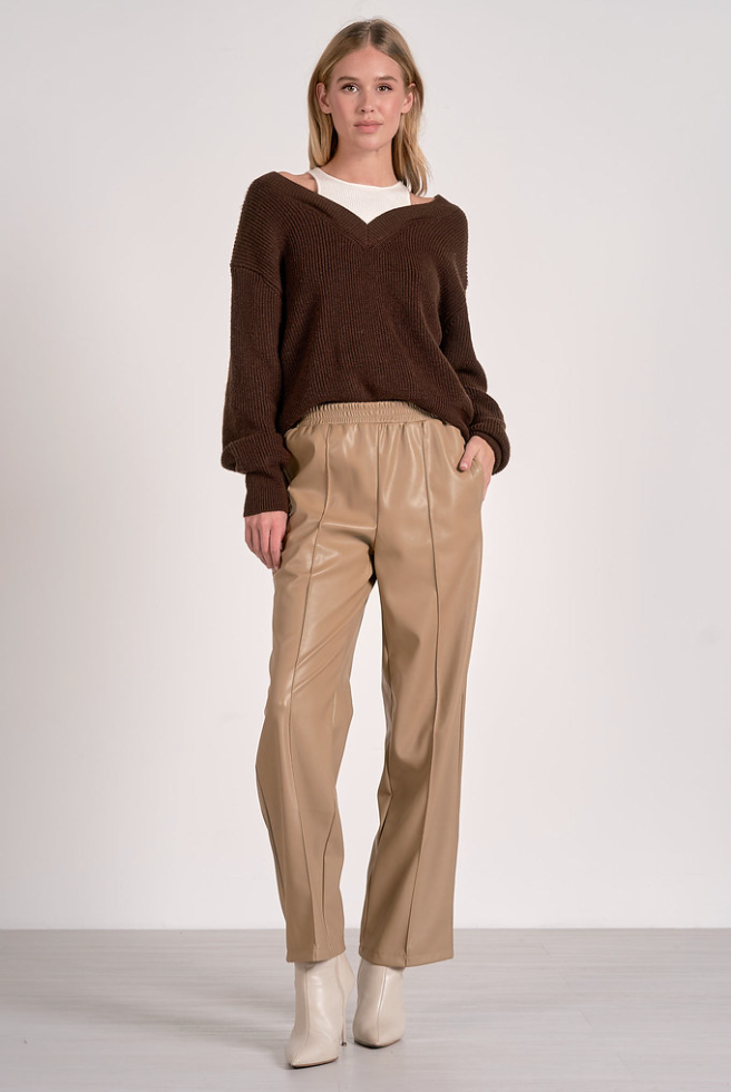 V Neck Sweater With Tank Insert - Brown/White, Women's Tops Collection