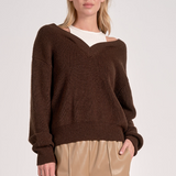 V Neck Sweater With Tank Insert - Brown/White, Women's Tops Collection