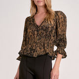 Button Down Top With Ruffle Detail - Gold, Women's Tops Collection