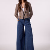 Cropped Plaid Blazer With Hoody Insert