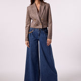 Cropped Plaid Blazer With Hoody Insert