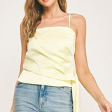 Satin Side Drape Top - yellow, womens top collection