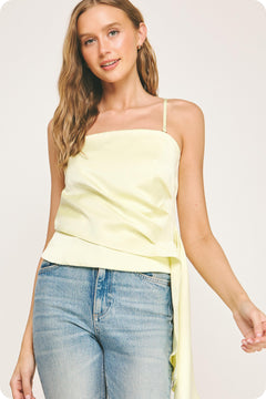 Satin Side Drape Top - yellow, womens top collection