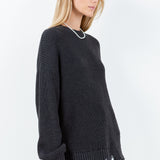 Distressed Poplin Knit Sweater