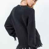 Distressed Poplin Knit Sweater