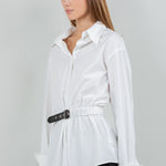 Belted Button Down Top - white, womens top collection